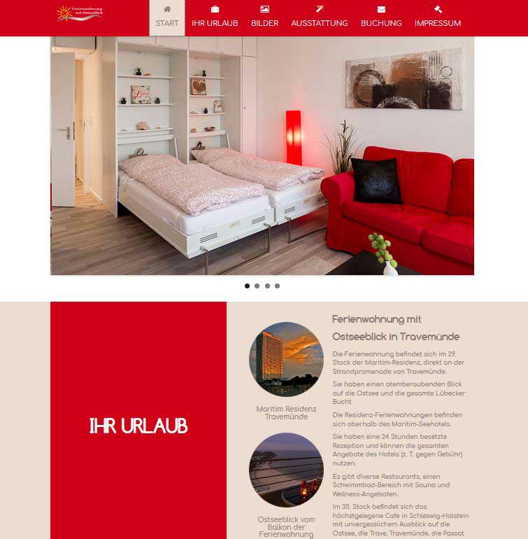 Webdesign Referenz: Onepage Homepage für Ferienwohnung in Travemünde