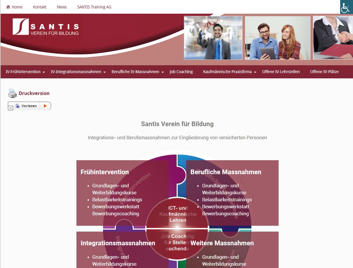 Woedpress Webdesign Referenz: Barrierefreie Homepage für Santis Verein für Bildung