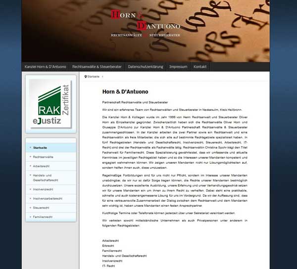 Joomla Webdesign Referenz: Homepage Migration für Rechtsanwalt in Neckarsulm