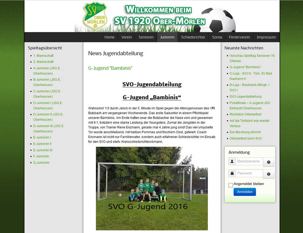 Joomla Webdesign Referenz: Homepage für Sportverein in Ober-Mörlen